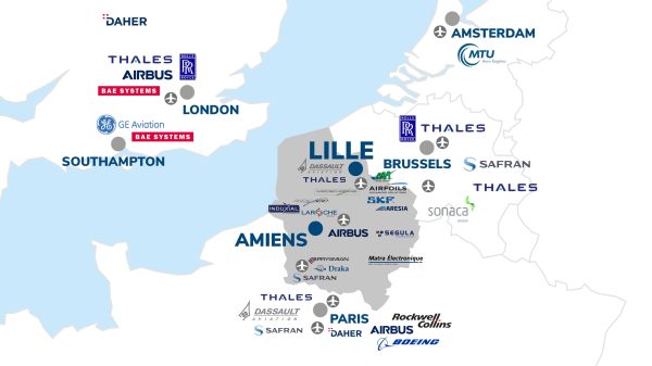 Map of the aeronautical industry in Hauts-de-France
